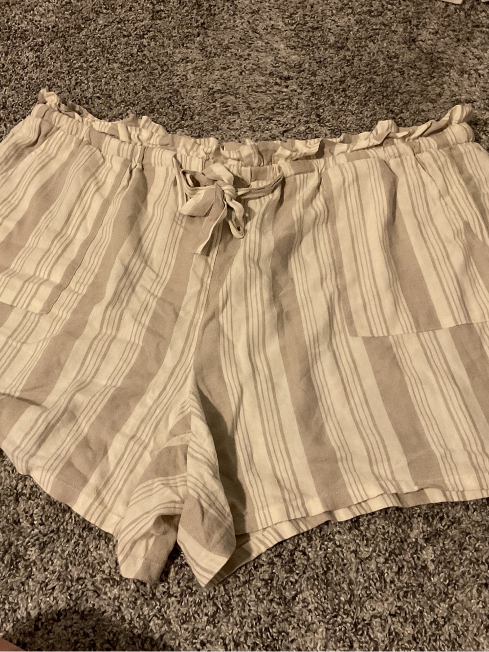 torrid Beige and White Striped High-Waist Drawstring Shorts